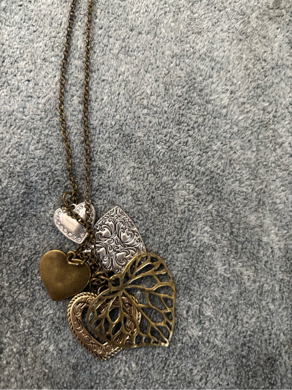 aerie Layered Multi-Heart Pendant Necklace - Antique Brass & Silver Tones